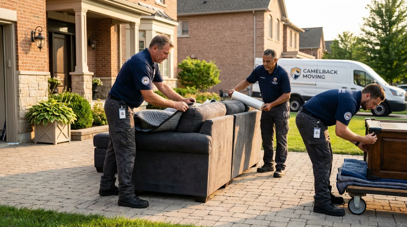 Large estate moving crew wrapping furniture in Superior, NE