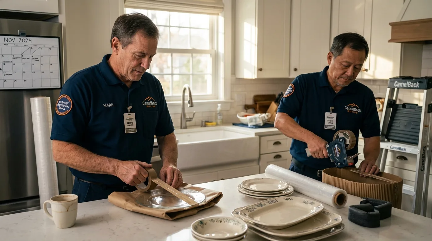 Professional crew packing kitchen dishware in Superior, NE